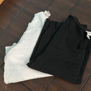 A New Day Smocked Sleeveless Tank Top Black White